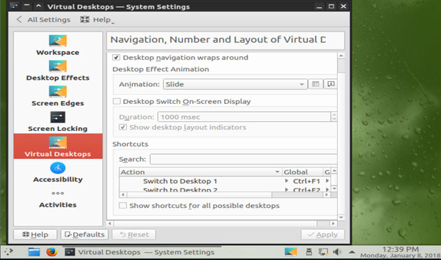  Панель настроек GeckoLinux Plasma для виртуальных рабочих столов 
