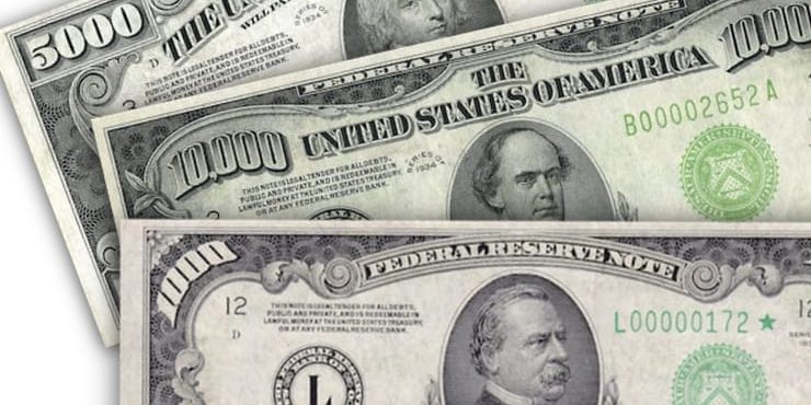 500, 1000, 5000 и 100 000 долларов — самые крупные и редкие купюры американской валюты