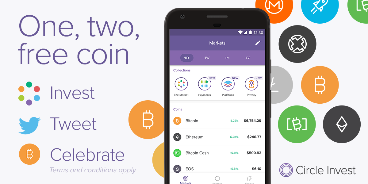 Новым пользователям Circle Invest обещают по 1 бесплатной монете, включая биткоин