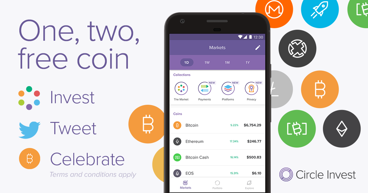 Новым пользователям Circle Invest обещают по 1 бесплатной монете, включая биткоин