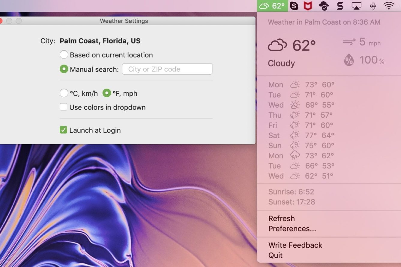 Как добавить прогноз погоды в меню своего Mac