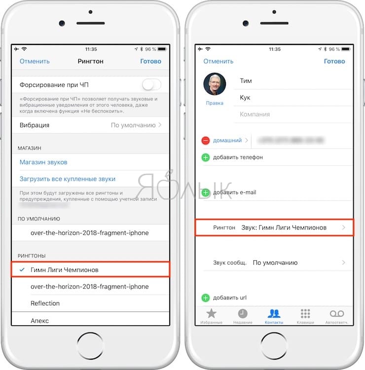 Как изменить рингтон на iPhone для отдельных контактов