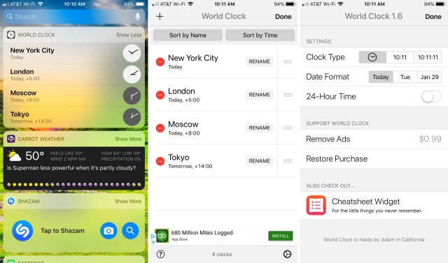 World-Clock-Today-Widget-app-on-iPhone