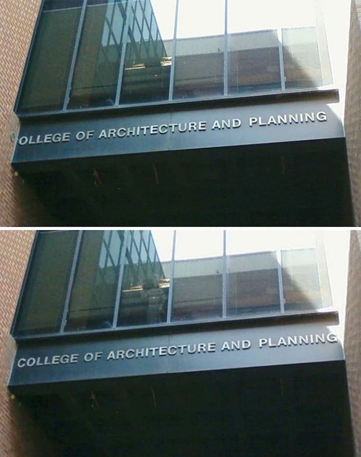 Сдвинутое на стену название колледжа Архитектуры и планирования