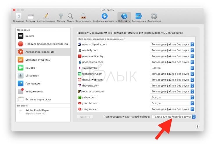 Как в Safari на Mac отключить автоплей видео и аудио на сайтах