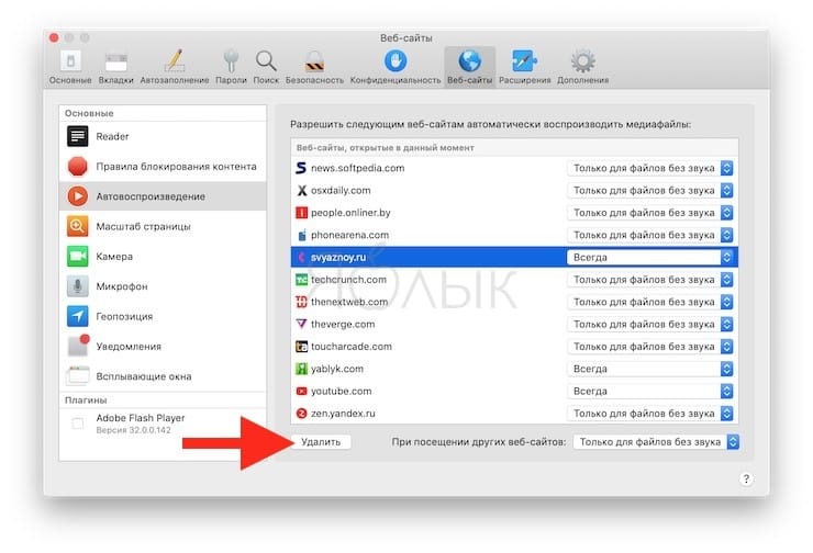 Как в Safari на Mac отключить автоплей видео и аудио на сайтах