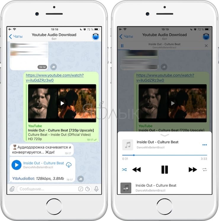 Как скачать аудио (песню, звук) из видео на YouTube в Telegram на iPhone, Android или компьютер