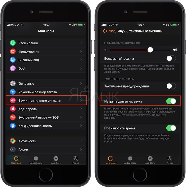 Как быстро отключить звук во входящих уведомлениях и погасить экран на Apple Watch