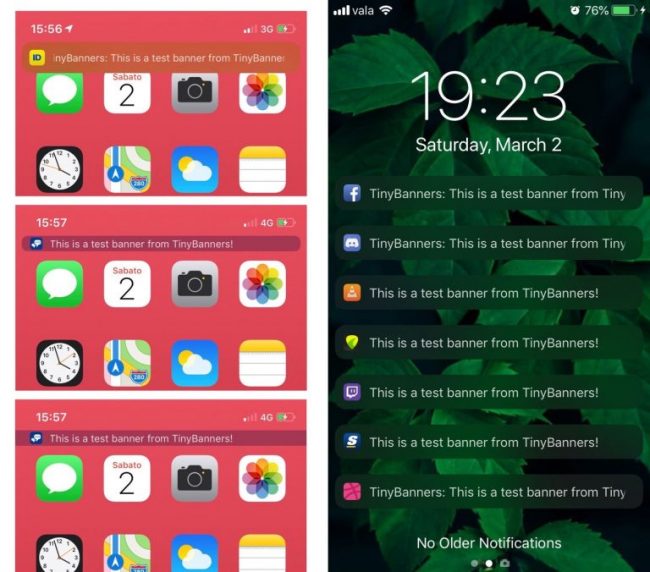 Твик TinyBanners меняет дизайн уведомлений в iOS 12