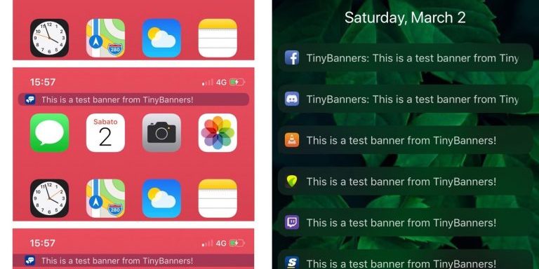 Твик TinyBanners меняет дизайн уведомлений в iOS 12
