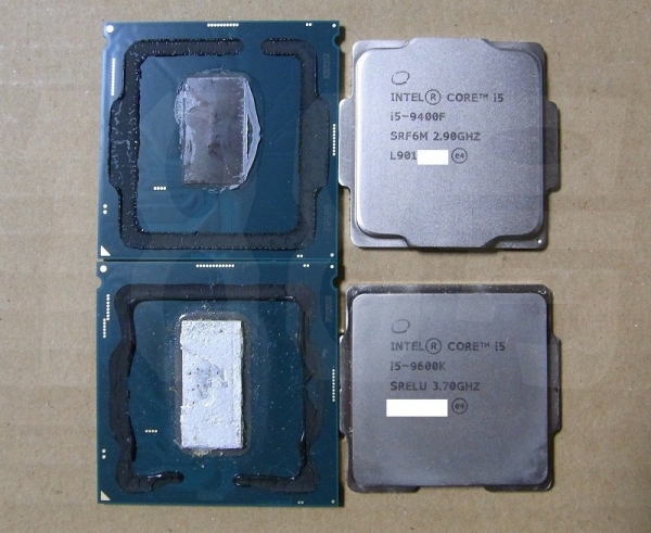 Core i5-9400F и Core i5-9600K без крышки. Фото momomo_us