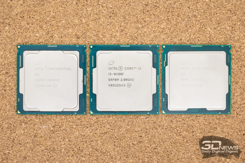 Слева направо: Core i5-8400, Core i5-9400F и Core i5-9600K