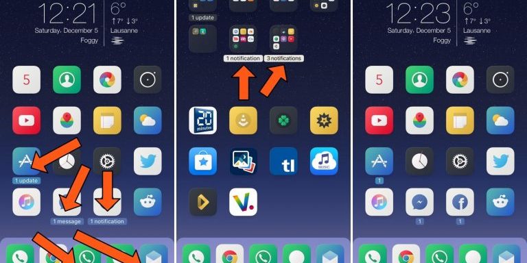 Твик Goodges 2 меняет круглые значки уведомлений на иконках на подписи