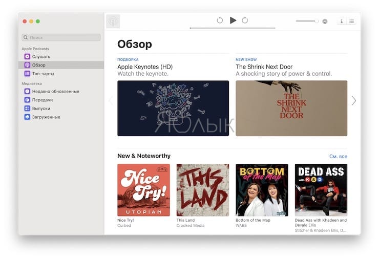 Приложение Подкасты в macoS