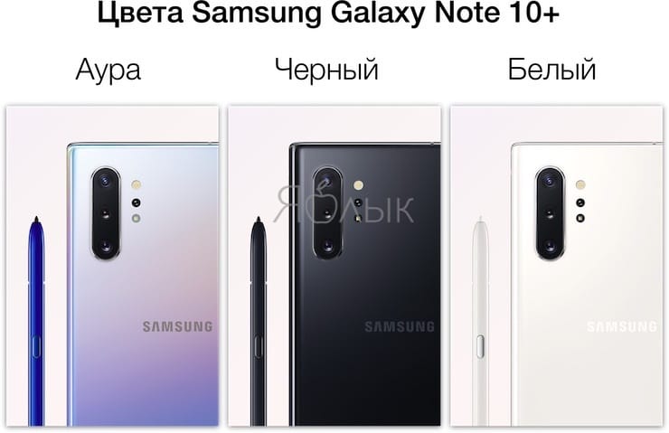 Цвета Samsung Galaxy Note 10 и Galaxy Note 10 Plus