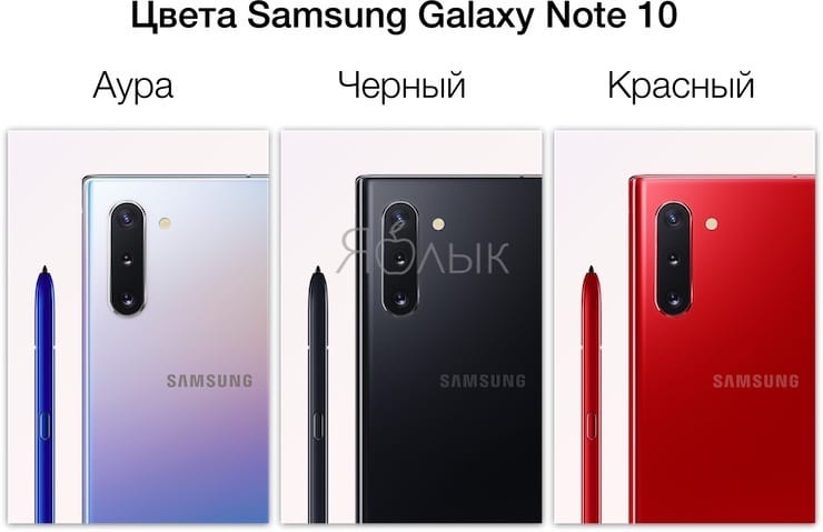 Цвета Samsung Galaxy Note 10 и Galaxy Note 10 Plus