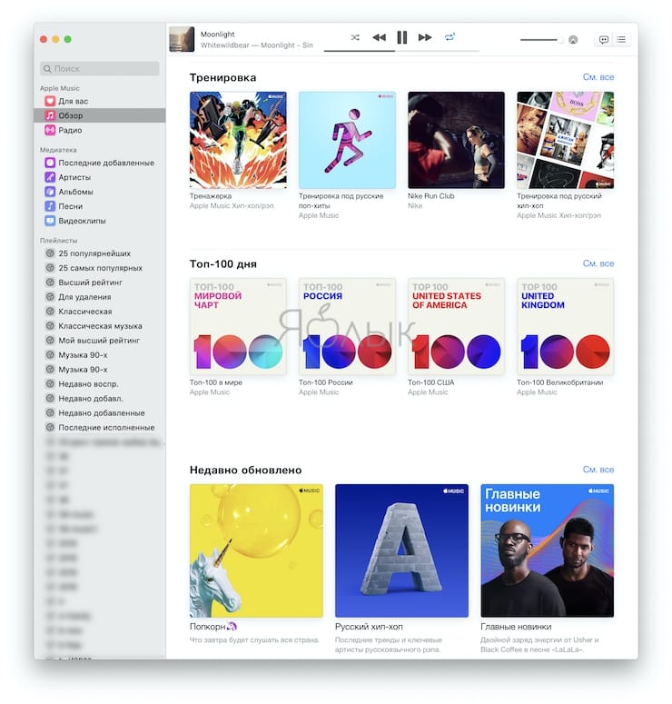 Приложение Музыка в macOS