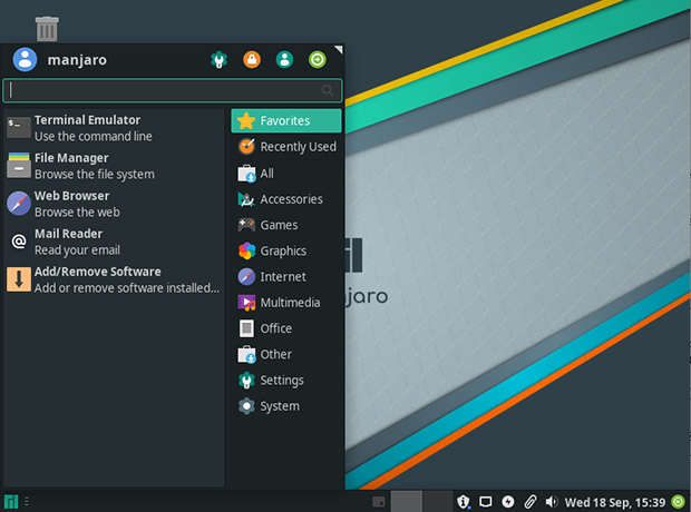  Скриншот пользовательского интерфейса Manjaro-Xfce 