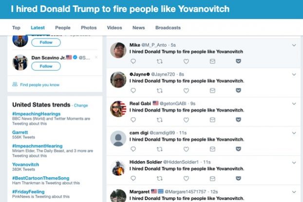 <pre>Twitter приостановил несколько учетных записей, ответственных за распространение «Я нанял Дональда Трампа, чтобы увольнять людей, подобных Йовановичу»