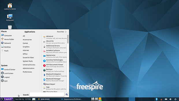  Freespire 6.0 MATE Edition, главное меню из двух частей 