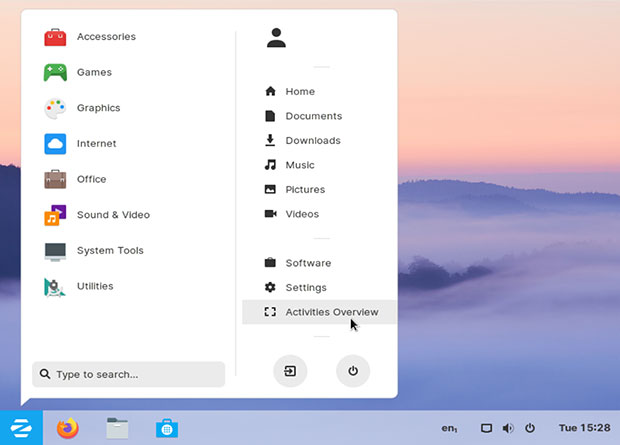  Zorin OS Панель меню в стиле Windows 7 и панель панели в стиле GNOME. 