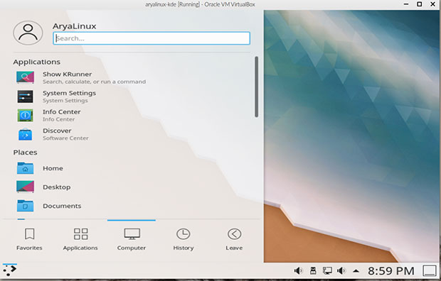  Рабочий стол AryaLinux KDE Plasma 