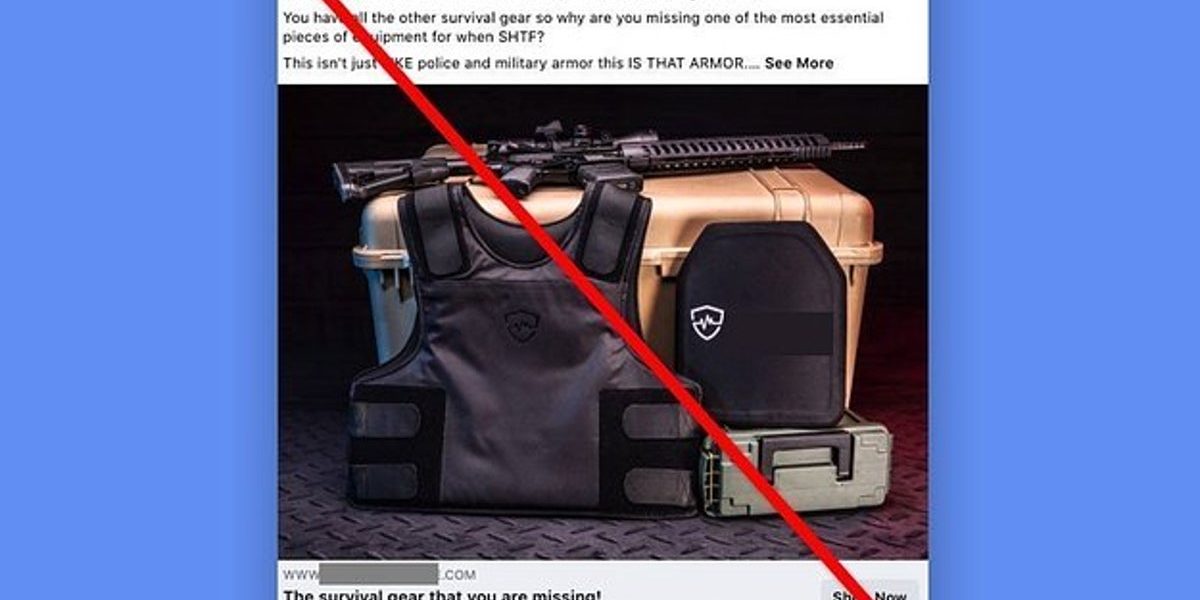 <pre>Facebook приостанавливает рекламу принадлежностей для оружия и военного снаряжения после жалоб от законодателей и сотрудников