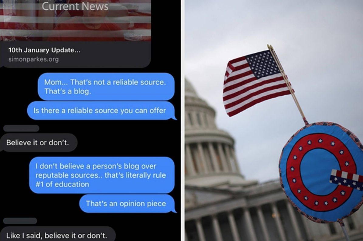 <pre>Люди сообщают в Твиттере о борьбе с QAnon ложь, отправленная членами семьи