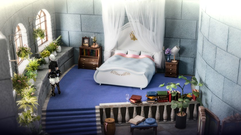  Диорама миниатюрной спальни в замке с кроватью с балдахином, множеством растений и книг. "Width =" 840 "height =" 473 "/> 

<div class=