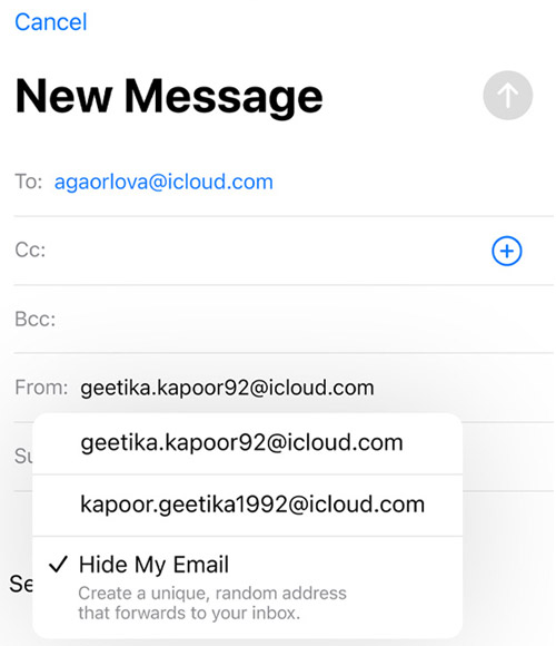  iPhone скрывает мой адрес электронной почты 