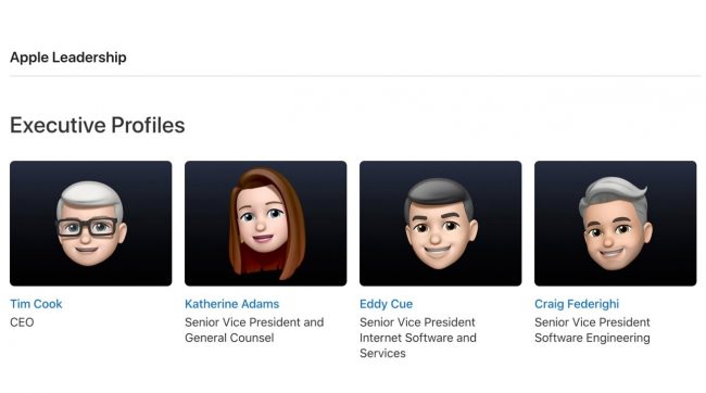 <pre>Apple обновляет профили руководителей с помощью изображений Memoji