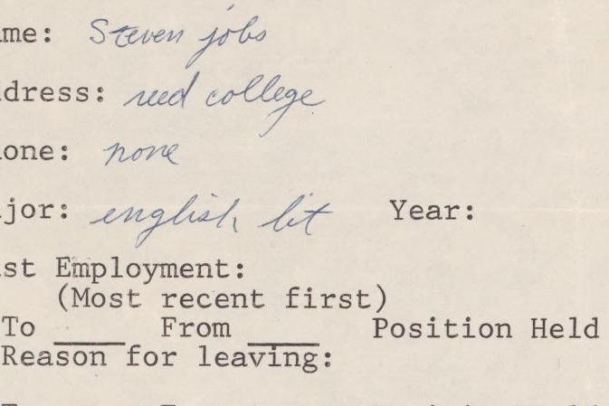 <pre>Заявление о приеме на работу Стива Джобса 1973 года выставлено на продажу (включая NFT)