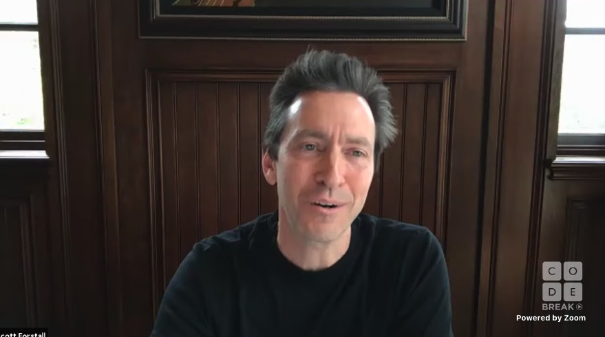 Former SVP of iOS Scott Forstall in a 2020 virtual interview." height="368" loading="lazy" class="img-responsive article-image"/>
</div>
<p><span class=