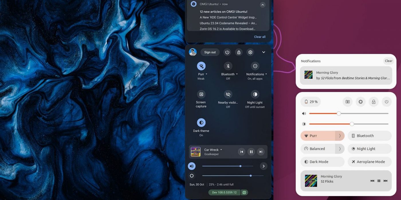 Как добавить управление музыкой и уведомления в быстрые настройки GNOME?