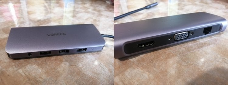 Адаптер-переходник USB Type-C. Такой хаб пригодится всем владельцам старых проектором и любителям проводного интернета. Фото.