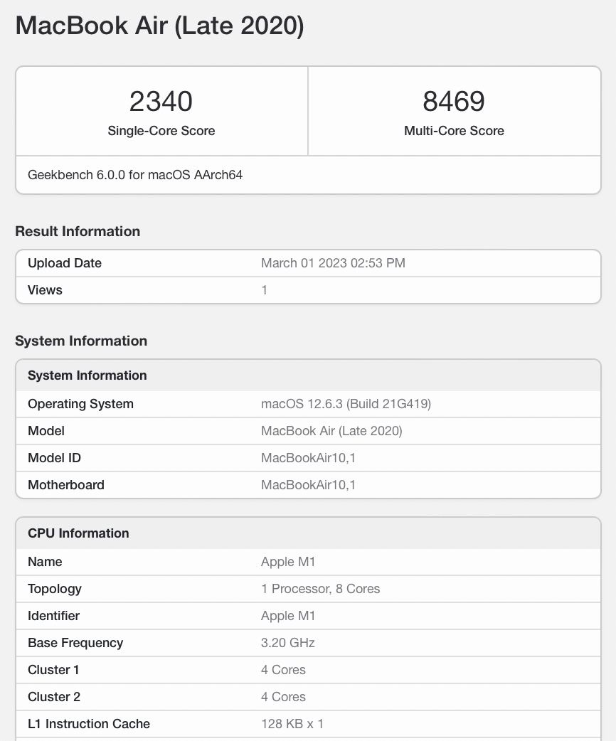 Результаты Geekbench Mac