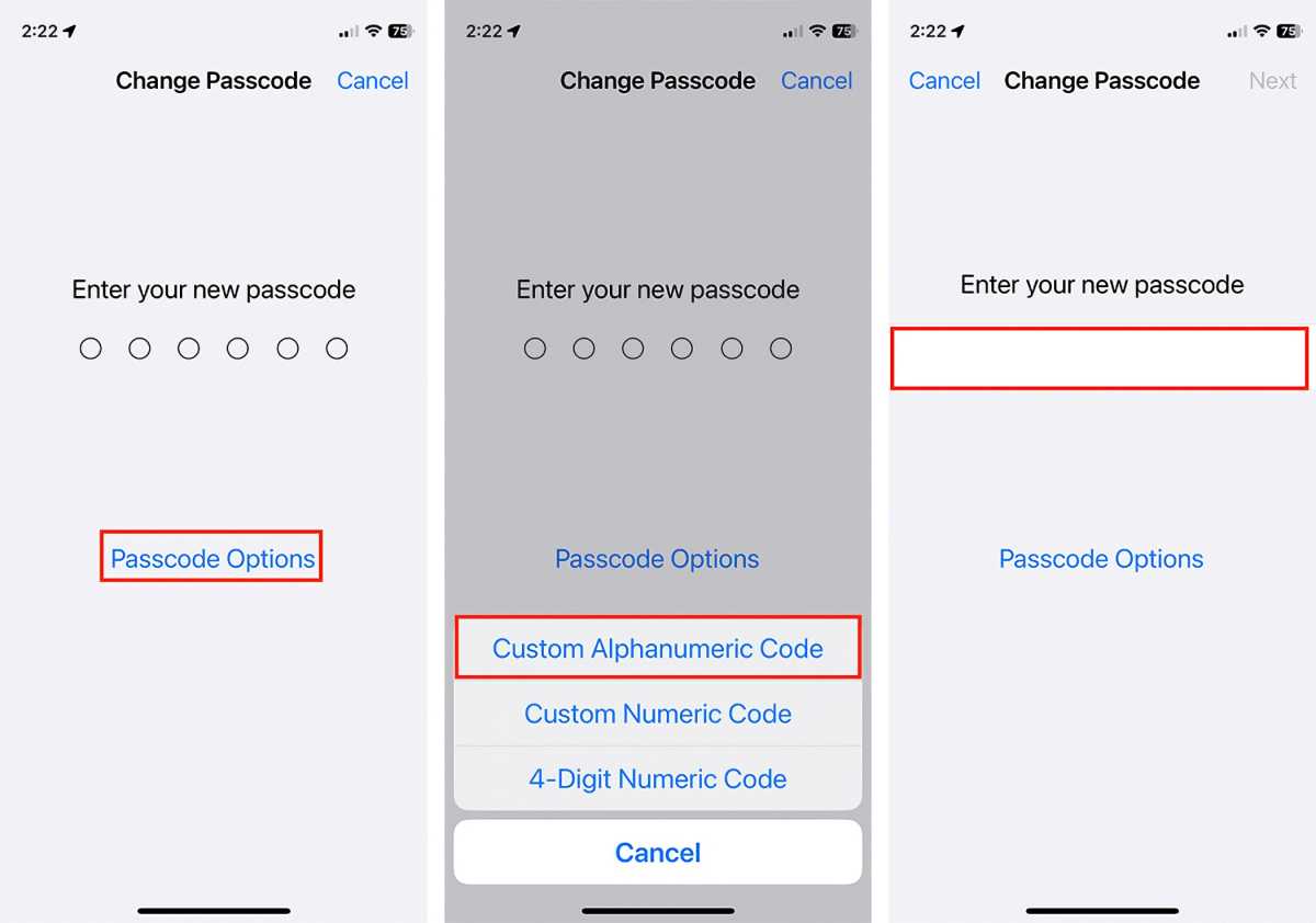 Варианты пароля iOS 16