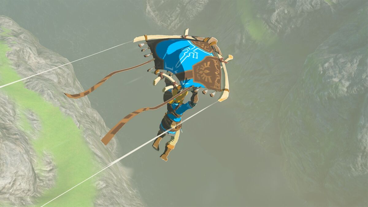 персонаж видеоигры летит на воздушном змее
