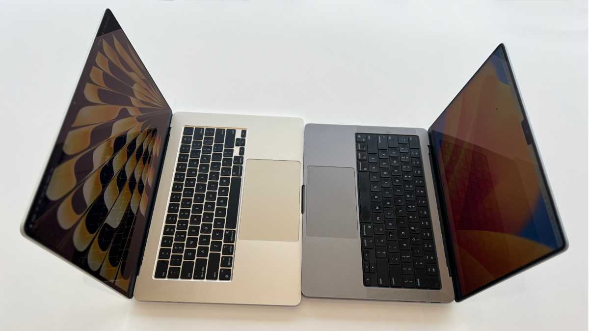 15-дюймовый MacBook Air (слева) и 14-дюймовый MacBook Pro 2023 г.