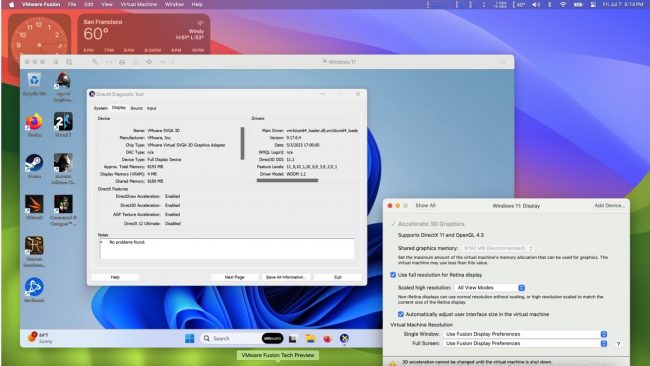 VMWare Tech Preview 2023 имеет полное аппаратное 3D-ускорение