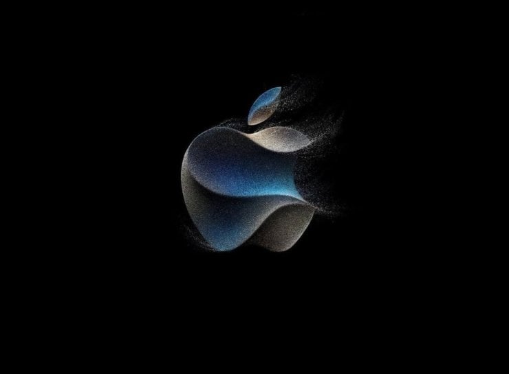 Apple приглашает 12 сентября на презентацию iPhone 15. Что еще там покажут и где смотреть ее бесплатно. Логотип Apple выполнен, судя по всему, в цветах iPhone 15 Pro. Фото.