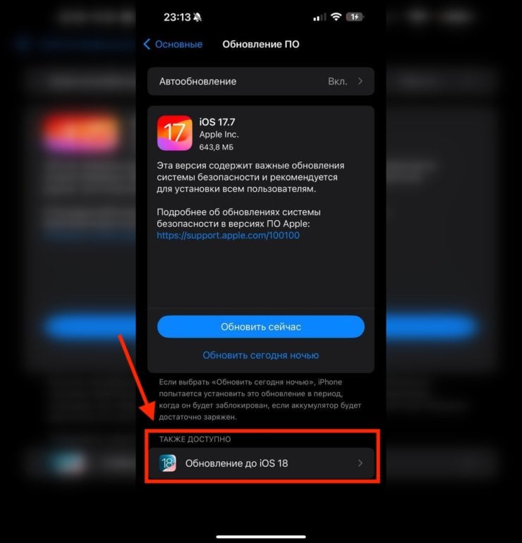 Как установить iOS 18 на Айфон. Если у вас в настройках есть такой раздел, то можете сразу устанавливать iOS 18. Фото.