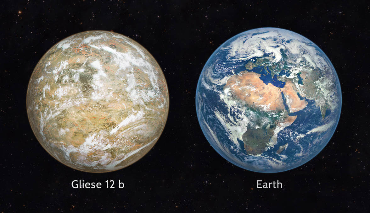 Экзопланеты и жизнь за пределами Земли. Сравнение Земли и суперземли Gliese 12 b. Изображение: wixmp.com. Фото.