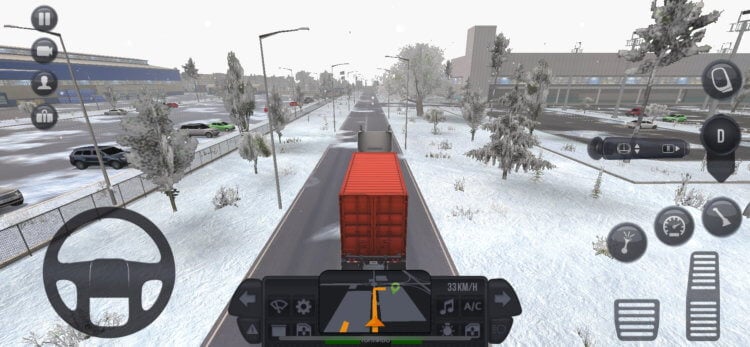 Truck Simulator — дальнобойщики на телефон. Удобное, что маршрут отображается на навигаторе прямо на экране. Фото.