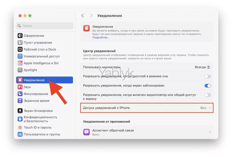 Как включить или выключить отображение уведомлений с iPhone в macOS?