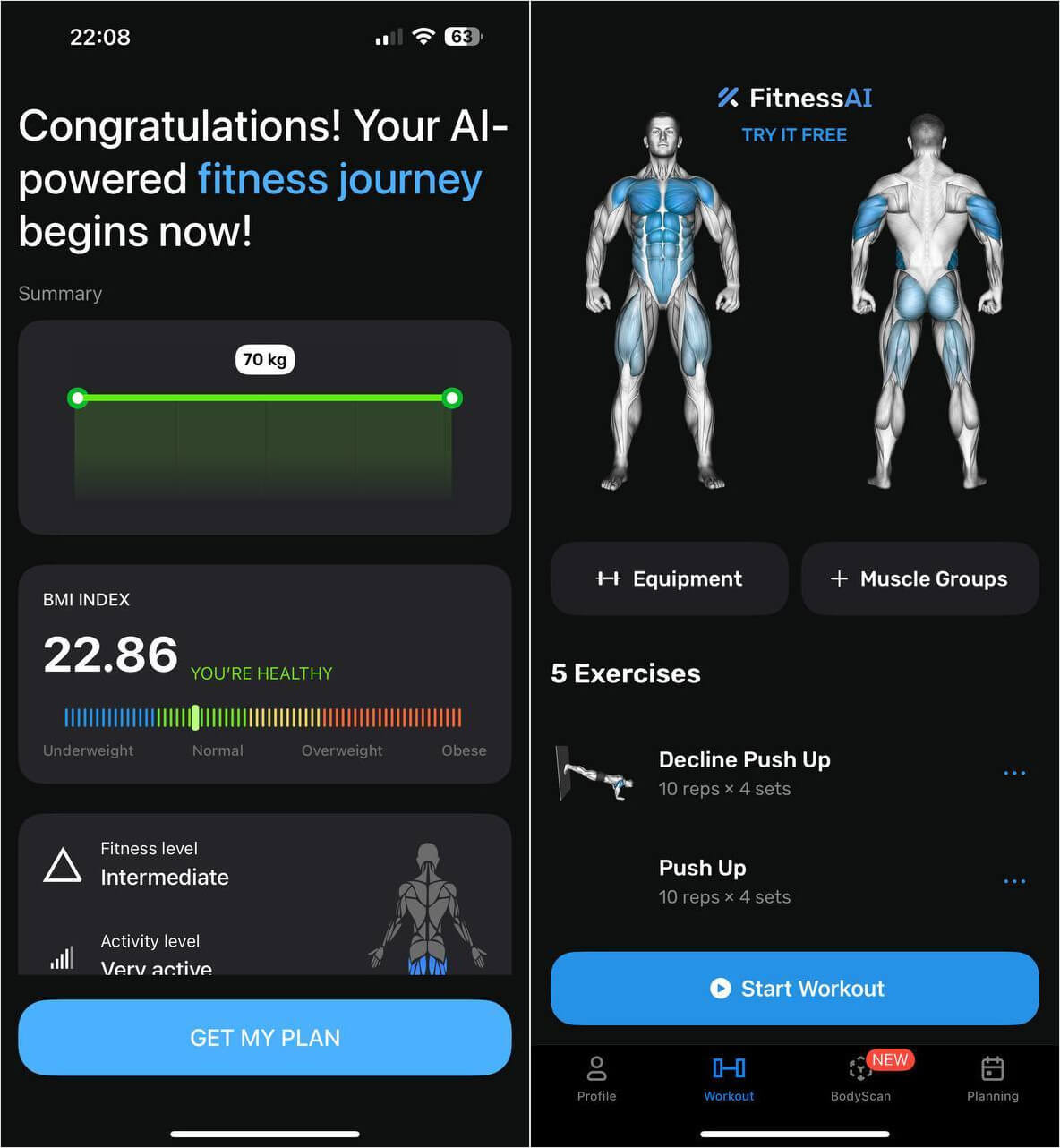 Бесплатное фитнес-приложение для тренировок. Приложение Fitness AI предлагает массу функций даже без платной подписки. Фото.