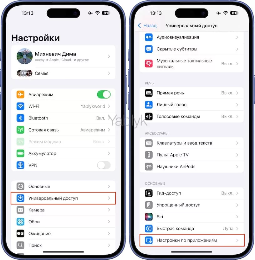 Настройки универсального доступа на iPhone