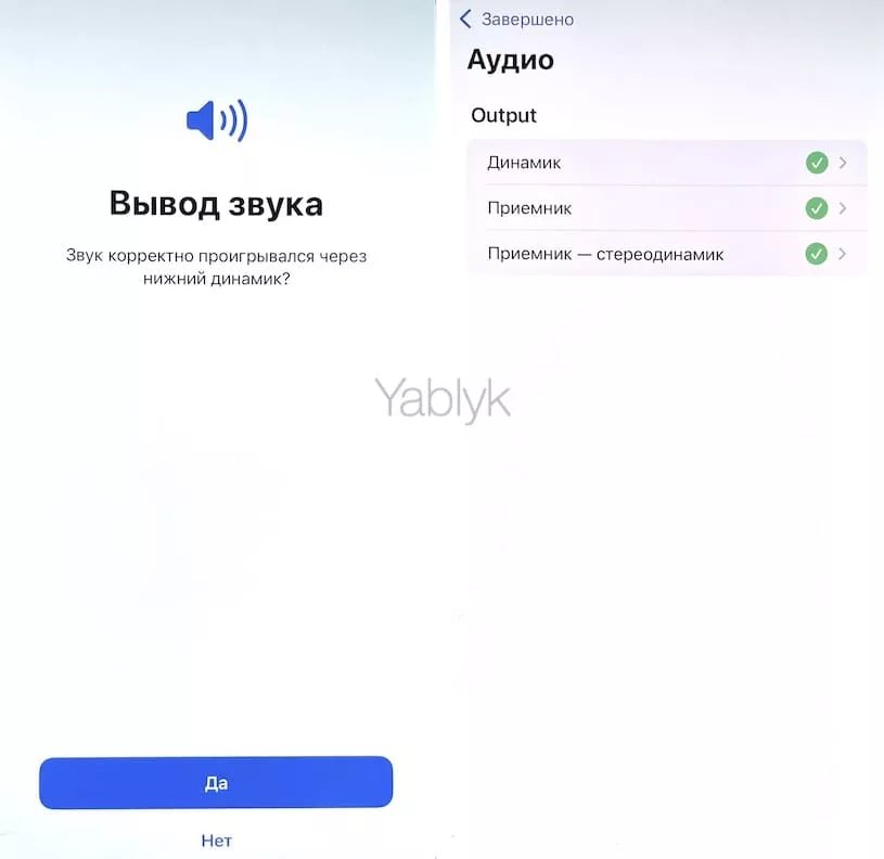 Тест «Вывод звука» в режиме «Диагностика и ремонт» на iPhone