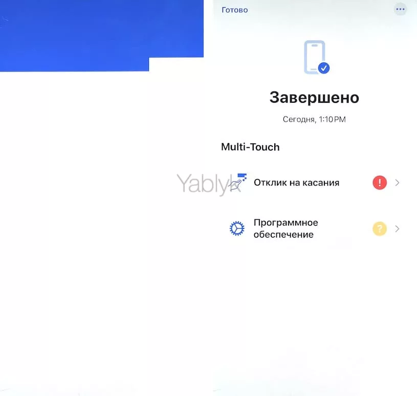 Тест «Multi-Touch» в режиме «Диагностика и ремонт» на iPhone