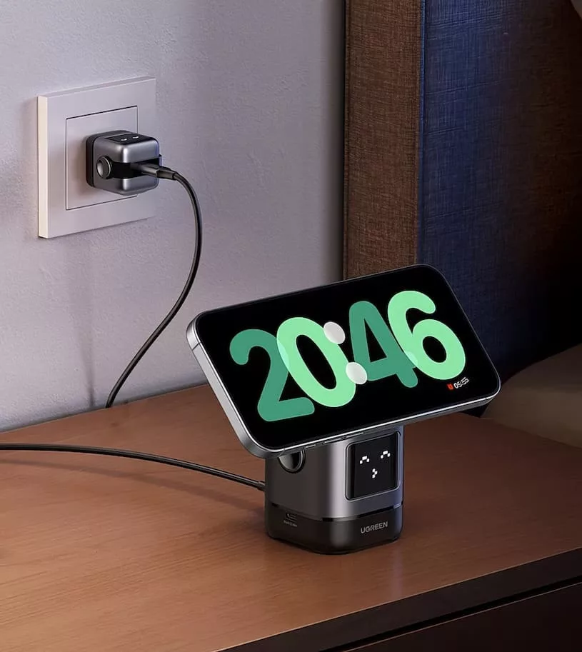 ugreen uno 2 in 1 qi2 magnetic wireless charging station 15w - в режиме «Ожидание»